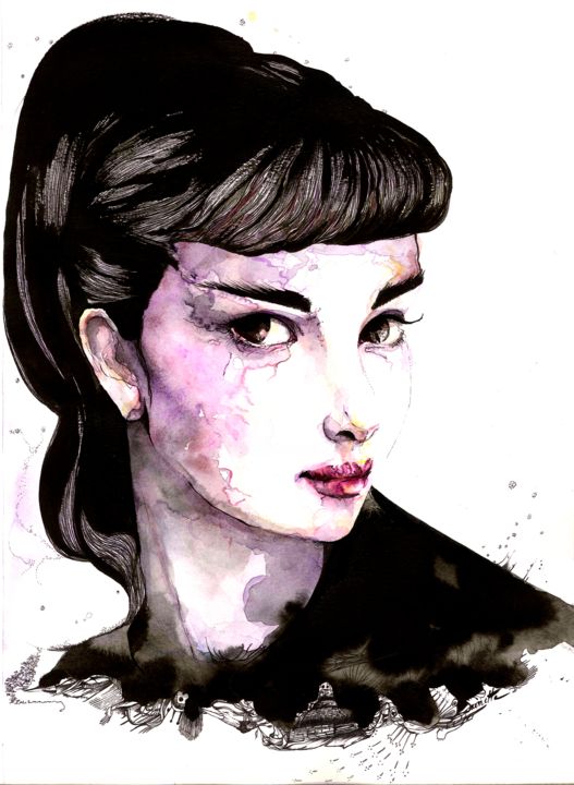 Dibujo titulada "UNE AUDREY" por Ninette Eponyme, Obra de arte original, Tinta