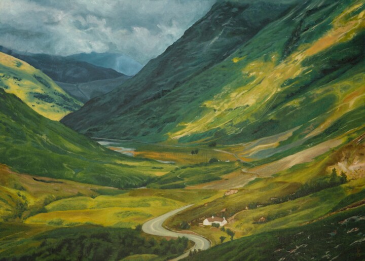 Картина под названием "The Green Valley" - Ninfa Fluida Gallery, Подлинное произведение искусства, Масло Установлен на Дерев…