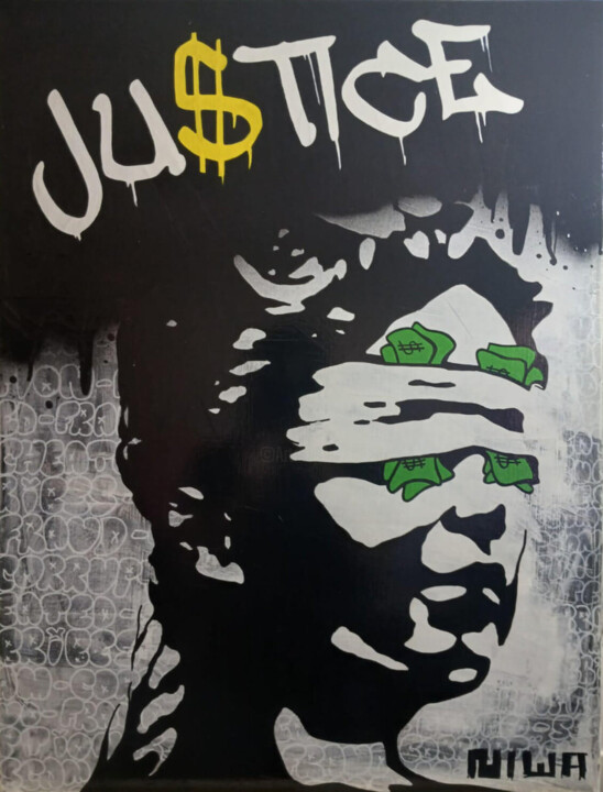 Painting titled "Ju$tice" by Niwa, Original Artwork, Acrylic Mounted on Wood Stretcher frame