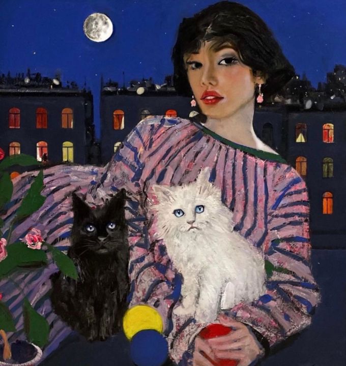 Картина под названием "Night" - Nizar Mammadov, Подлинное произведение искусства, Акрил