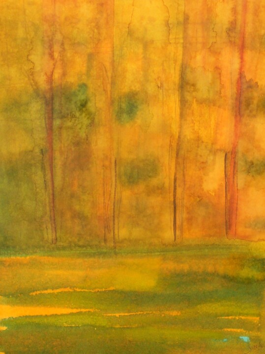 Картина под названием "foret rouge aquarel…" - Nizard Dominique, Подлинное произведение искусства, Акварель
