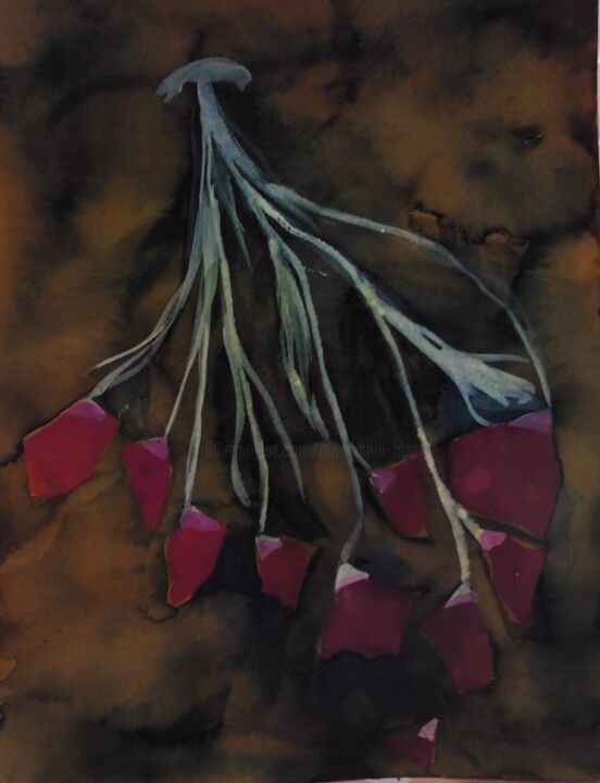 Pittura intitolato "fleurs rouges" da Nizard Dominique, Opera d'arte originale, Acquarello