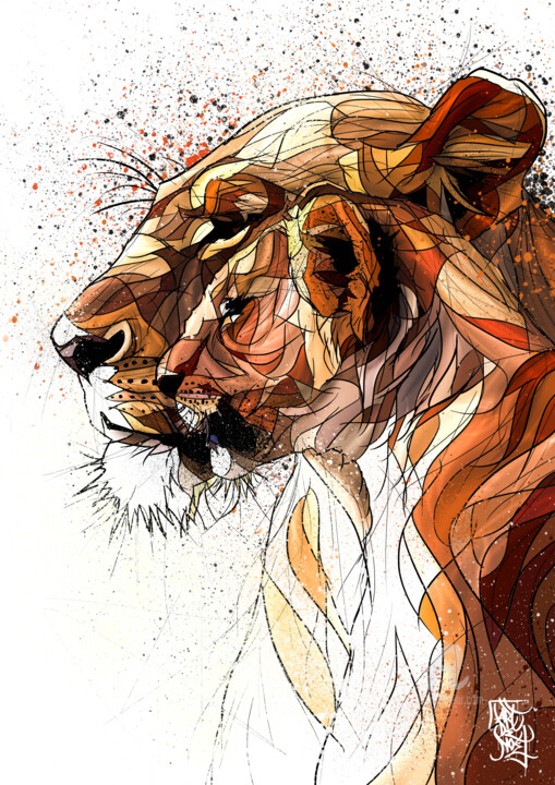 「Lioness and lion cub」というタイトルのデジタルアーツ Art De Noéによって, オリジナルのアートワーク, デジタル絵画
