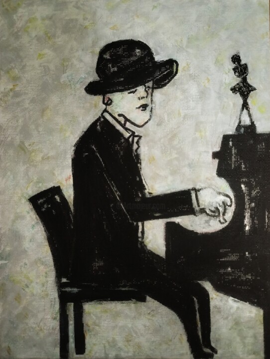 "Le pianiste au chap…" başlıklı Tablo Noham Rudisuhli tarafından, Orijinal sanat, Akrilik