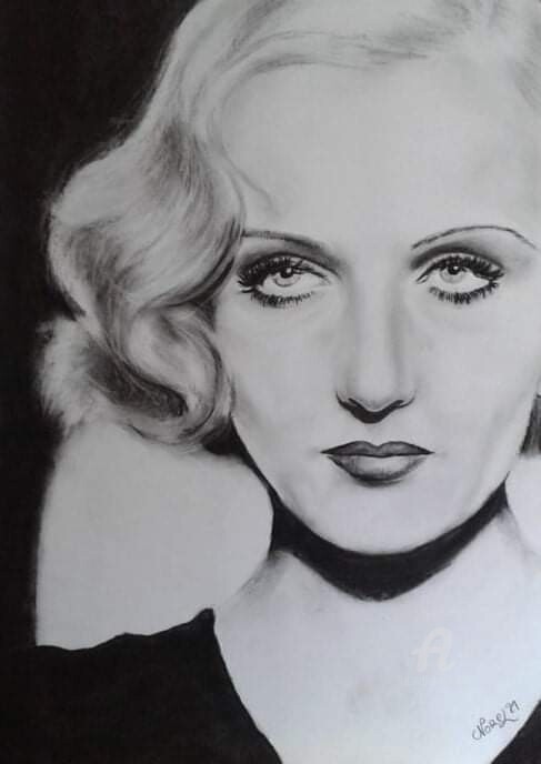 Rysunek zatytułowany „Carole Lombard” autorstwa Norel, Oryginalna praca, Węgiel drzewny