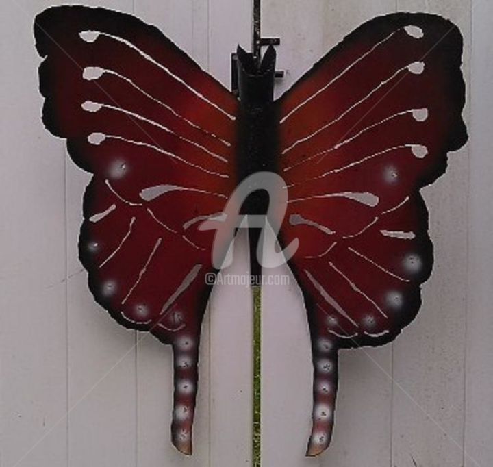 Sculpture titled "Butterfly - Red" by Notorious Ron, Original Artwork, Metals