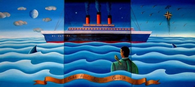 Peinture intitulée "Last Ship on Earth" par Marcelo Novo, Œuvre d'art originale, Acrylique