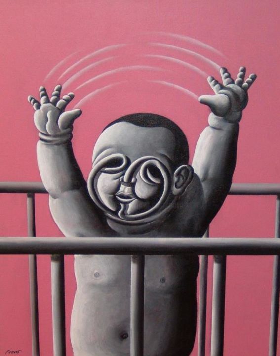 Pittura intitolato "HAPPY BABY" da Marcelo Novo, Opera d'arte originale, Olio