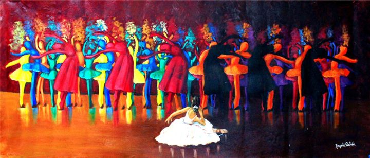 Pittura intitolato "Bailarinas con dest…" da Norquis Eneida Pastran Hernandez, Opera d'arte originale, Olio