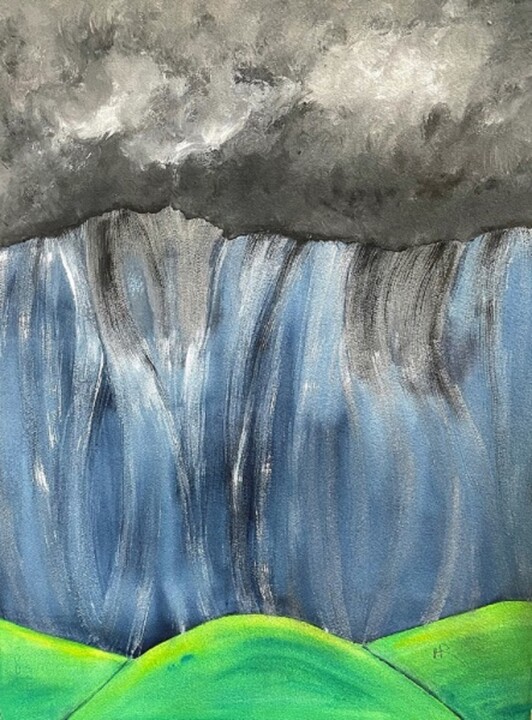 Painting titled "Abstract Rainstorm" by Nancy Riedell, Original Artwork, Watercolor
