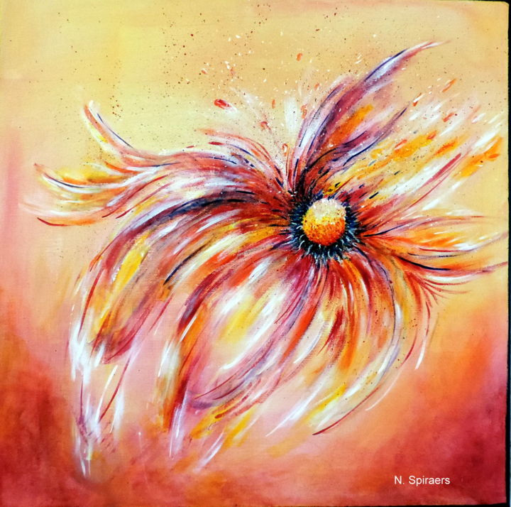 Painting titled "Promesse de fleur..…" by Nicole Spiraers, Original Artwork, Acrylic Mounted on Wood Stretcher frame