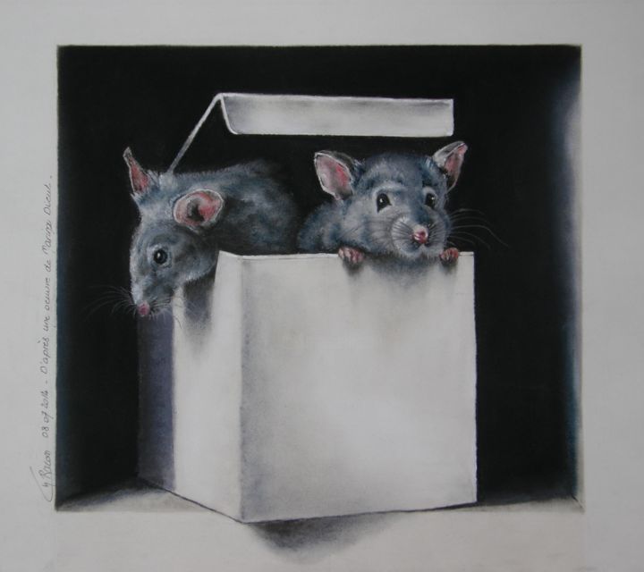 Картина под названием "les souris" - Chantal Bacon, Подлинное произведение искусства, Пастель