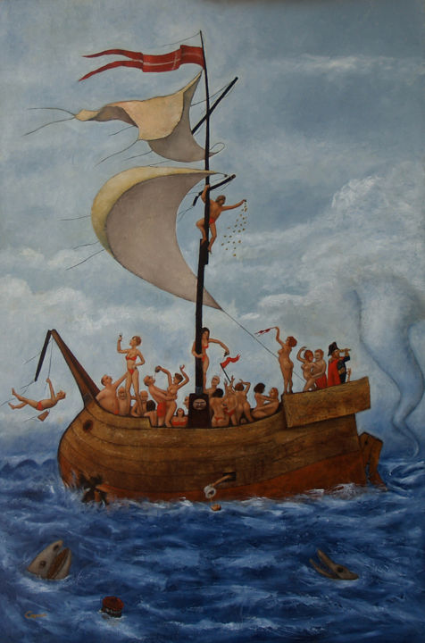 Painting titled "Nave dei folli." by Nunzio Capece, Original Artwork, Oil