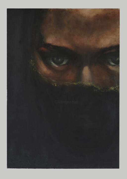 Peinture intitulée "Behind/Sakli" par Nur Debre, Œuvre d'art originale, Huile