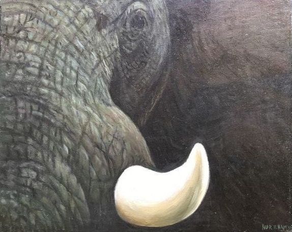 Painting titled "Afrikaanse olifant" by Nur Ilham, Original Artwork, Oil