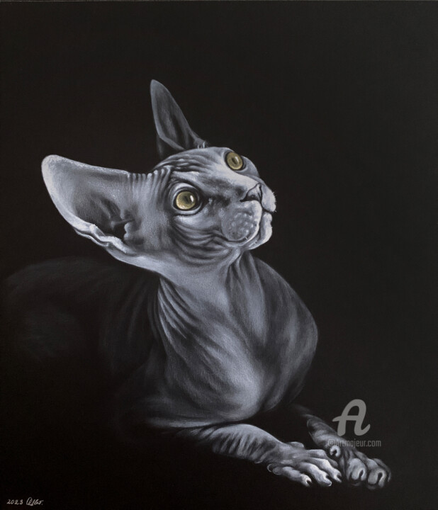 Pintura titulada "Portrait of Sphynx" por Olga Tsvetkova, Obra de arte original, Oleo