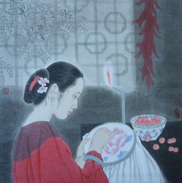 Pittura intitolato "中国画" da Ai Chun Ou, Opera d'arte originale, Olio