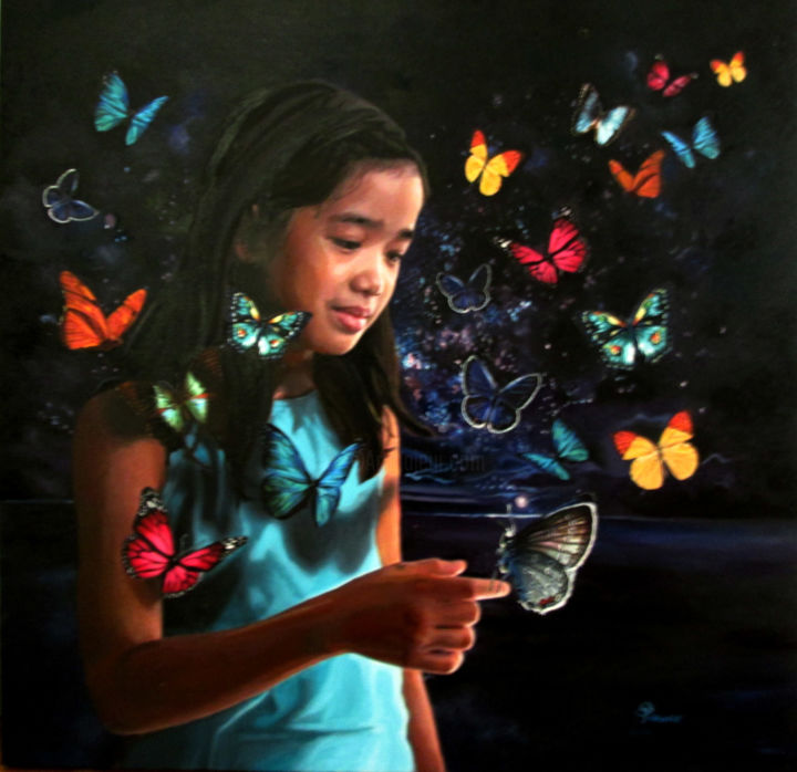 Malerei mit dem Titel "one-enchanting-even…" von Maria Pureza Escaño, Original-Kunstwerk