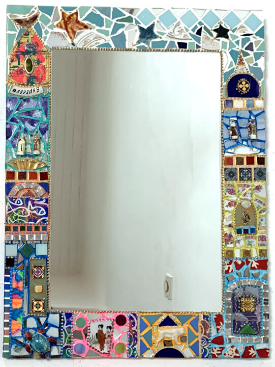 Design titled "miroir mosaïque "Dr…" by Odile Maffone, Original Artwork, Accessories Mounted on Wood Panel