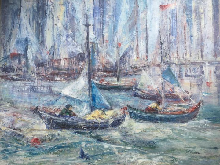 Pintura intitulada "Rentrée au port" por Odile Kober, Obras de arte originais, Óleo