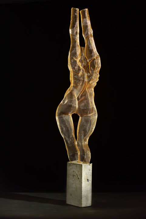 Sculpture titled "Reaching Out" by Ofer Rubin, Original Artwork, Metals
