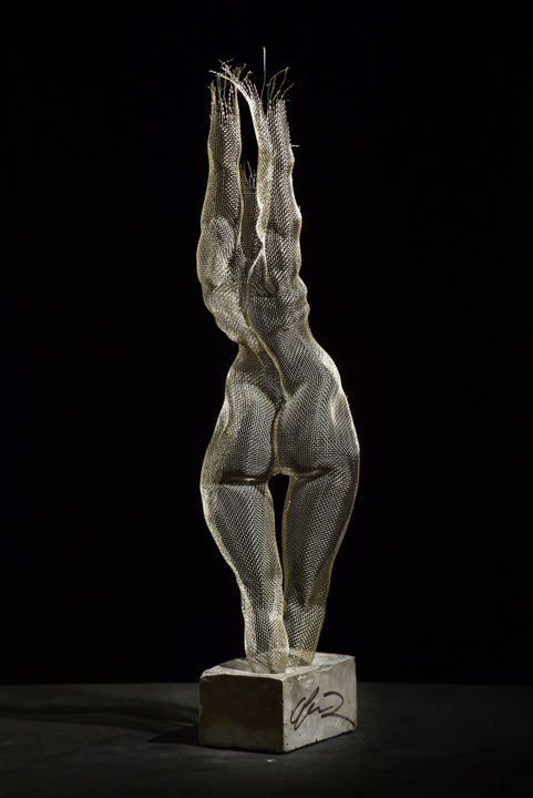 Sculpture titled "Reaching Up Platinum" by Ofer Rubin, Original Artwork, Metals