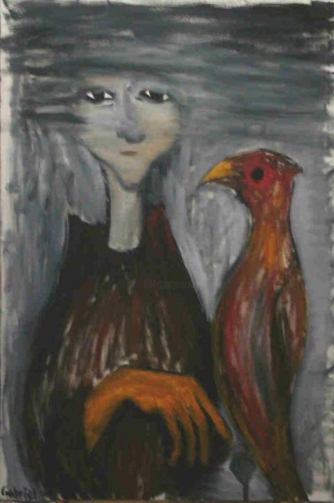 Pintura titulada "Girl with a Bird" por Miro Gabriel, Obra de arte original