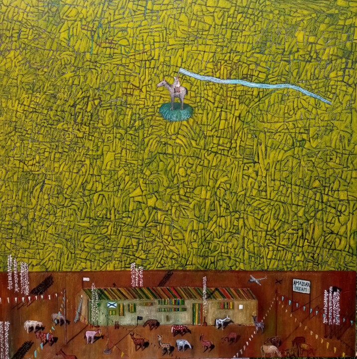 Pintura titulada "Amazonia Free." por Fernando Cometto, Obra de arte original, Oleo Montado en Bastidor de camilla de madera