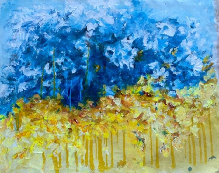 Painting titled "Yellow blue" by Oksana Almiz, Original Artwork, Acrylic