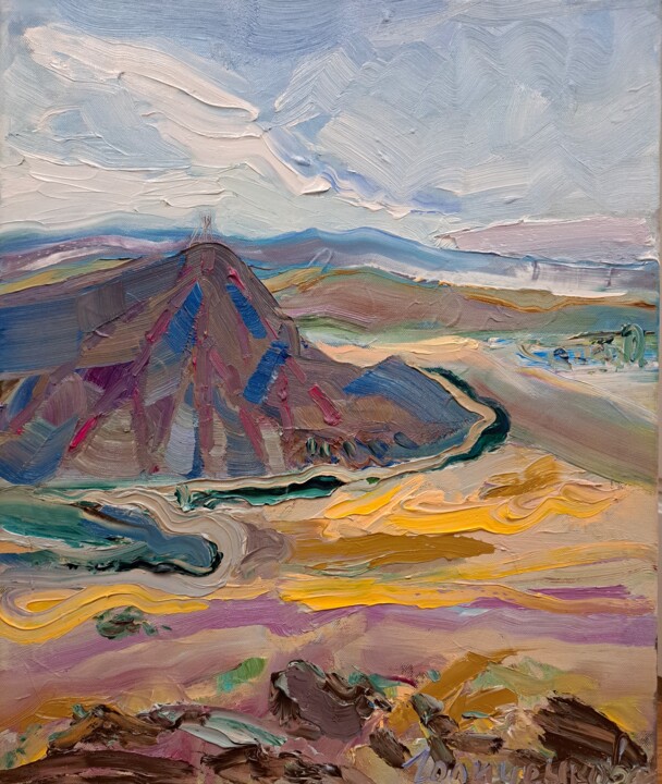 Schilderij getiteld "Гора близь мыса Мег…" door Oksana Golichenkova, Origineel Kunstwerk, Olie