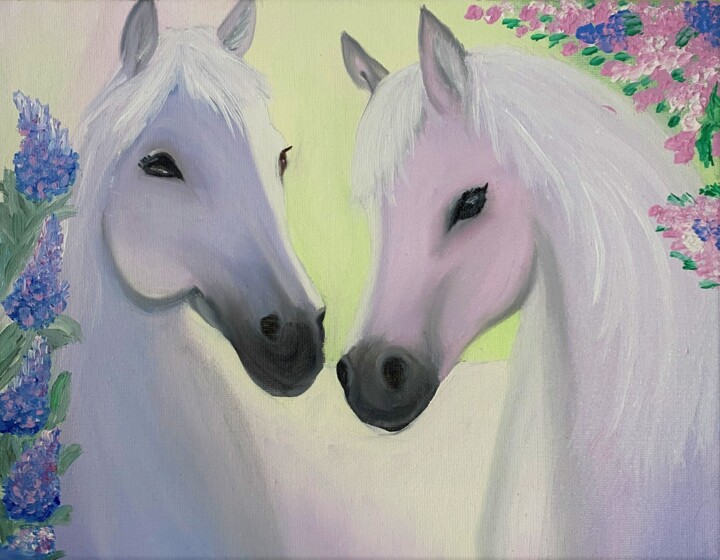 Painting titled "Horse oil painting,…" by Oksana Harris, Original Artwork, Oil