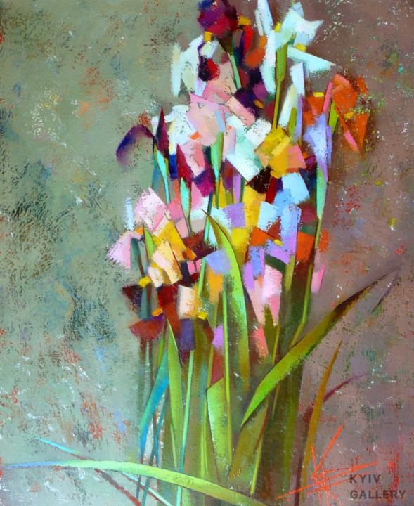 绘画 标题为“Bouquet of irises” 由Oksana Kornienko, 原创艺术品, 油