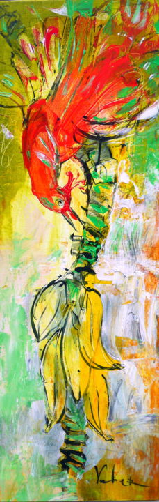 Pittura intitolato "Banana Eater" da Oksana Veber, Opera d'arte originale, Acrilico Montato su Telaio per barella in legno