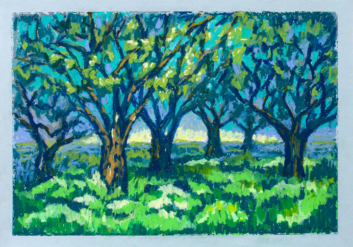 Dibujo titulada "Olive grove" por Oksana Muzyka, Obra de arte original, Pastel