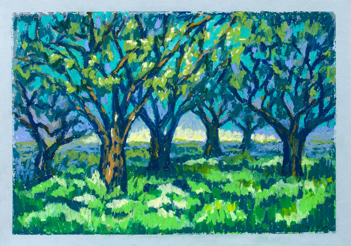 Drawing titled "Olive grove" by Oksana Muzyka, Original Artwork, Pastel