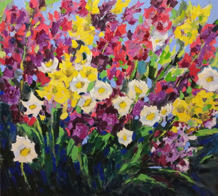 Schilderij getiteld "Gladiolus" door Olga Kashshai, Origineel Kunstwerk, Olie