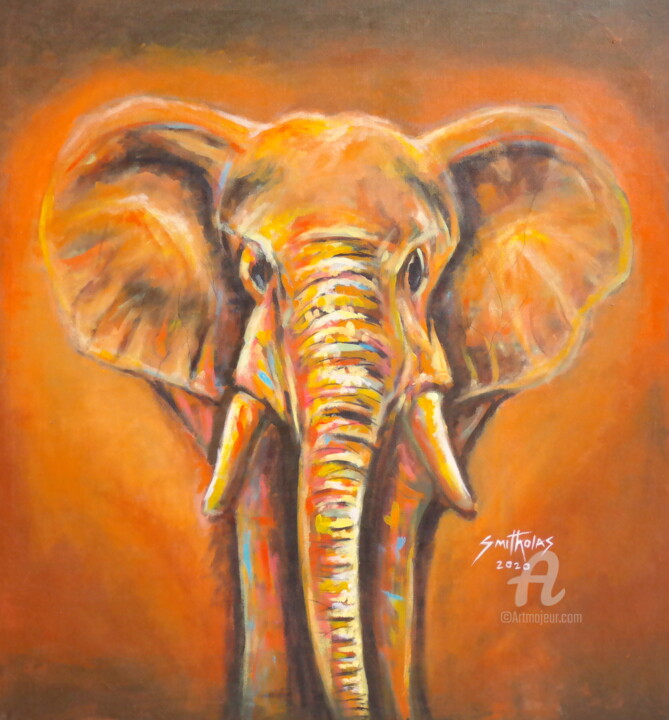 Schilderij getiteld "Elephant" door Olaoluwa Smith, Origineel Kunstwerk, Acryl