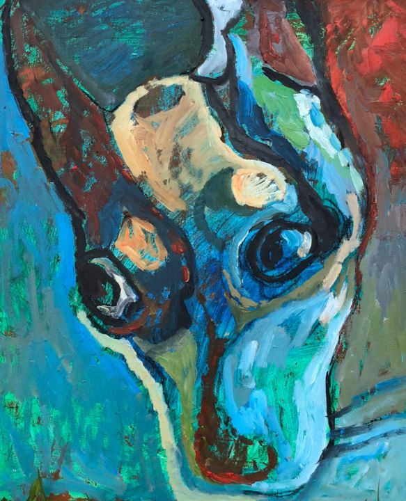 Pittura intitolato "Crazy Dog" da Olga Rocher, Opera d'arte originale, Olio