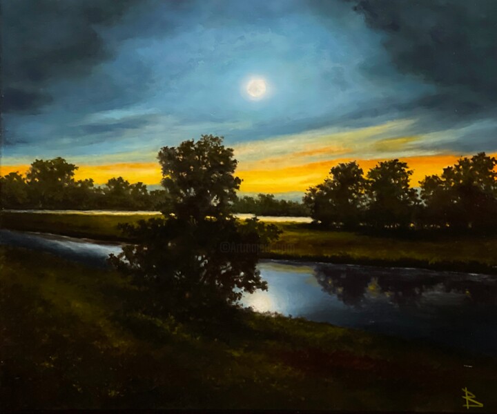 Peinture intitulée "Moonlit night" par Oleg Baulin, Œuvre d'art originale, Huile