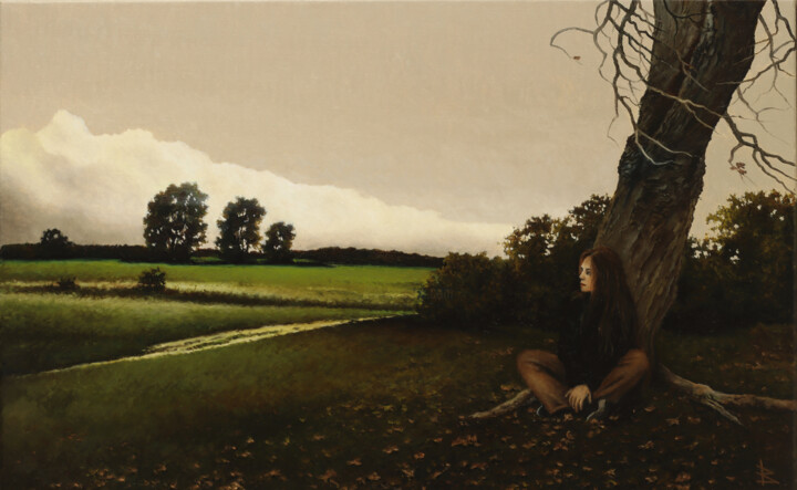 Malarstwo zatytułowany „Autumn melancholy” autorstwa Oleg Baulin, Oryginalna praca, Olej Zamontowany na Drewniana rama noszy