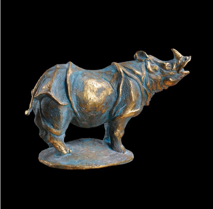 Escultura titulada "Rhinoceros - small…" por Oleg Kalashnik, Obra de arte original, Bronce