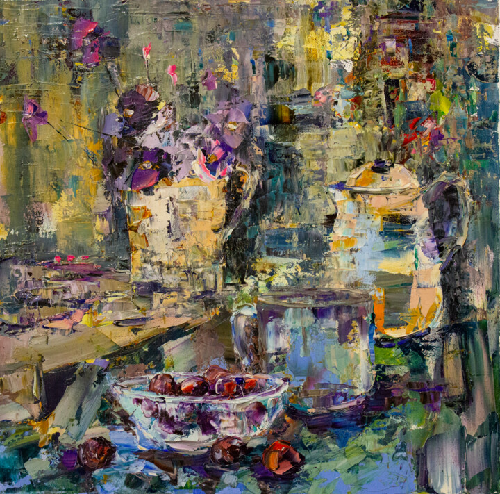 Pintura titulada "Still life. Violets…" por Oleg Sharapanovsky, Obra de arte original, Oleo Montado en Bastidor de camilla d…