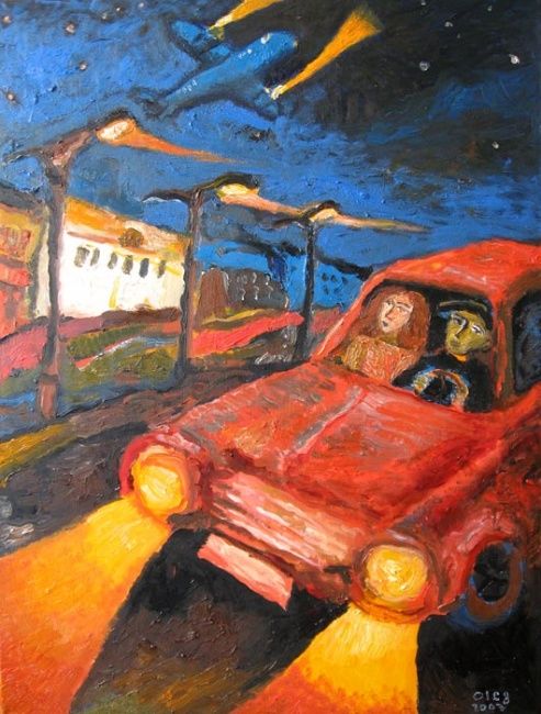 Peinture intitulée "Road to Airport" par Oleg Sheludyakov, Œuvre d'art originale, Huile