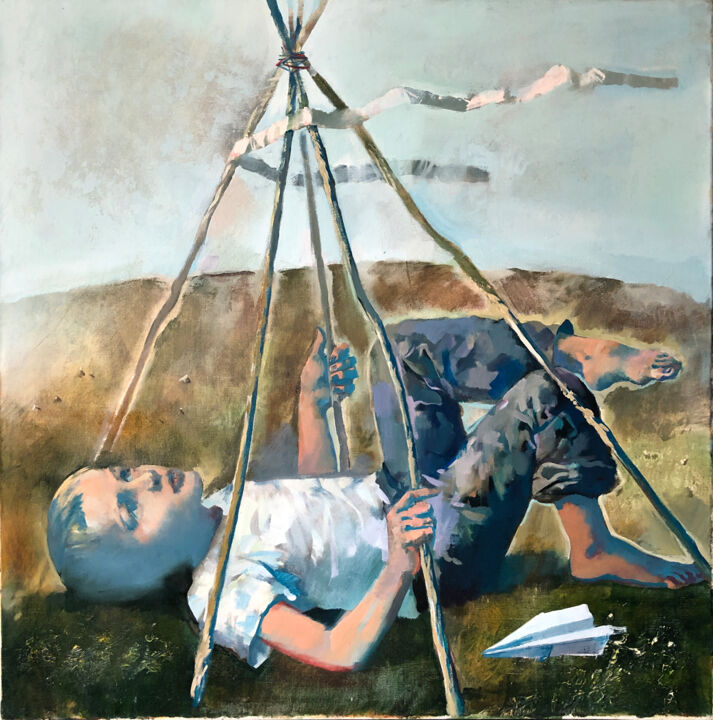 Painting titled "самолётик" by Oleg Tchoubakov, Original Artwork, Oil