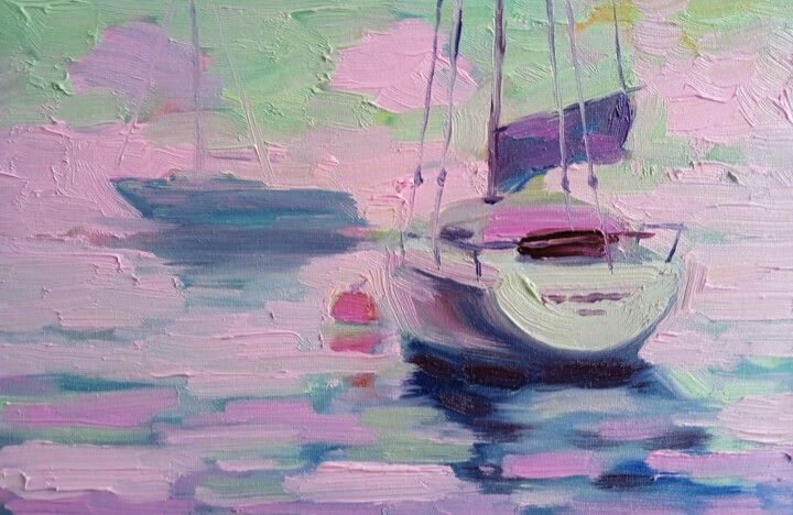 Pittura intitolato "Yachts" da Oleksandr Bohomazov, Opera d'arte originale, Olio