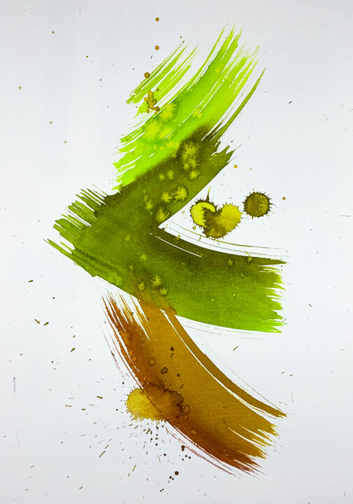 绘画 标题为“green with cinnamon” 由Oleksandra Belyaeva, 原创艺术品, 水彩