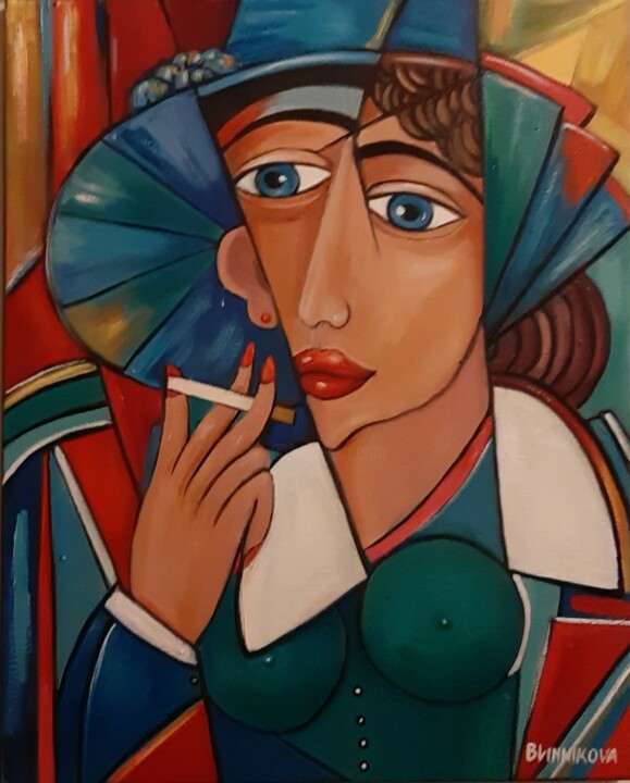 Картина под названием "Femme réflechie" - Olena Blinnikova, Подлинное произведение искусства, Масло Установлен на Деревянная…