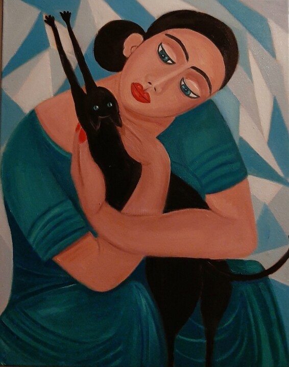Картина под названием "Mulher de vestido v…" - Olena Blinnikova, Подлинное произведение искусства, Масло Установлен на Дерев…