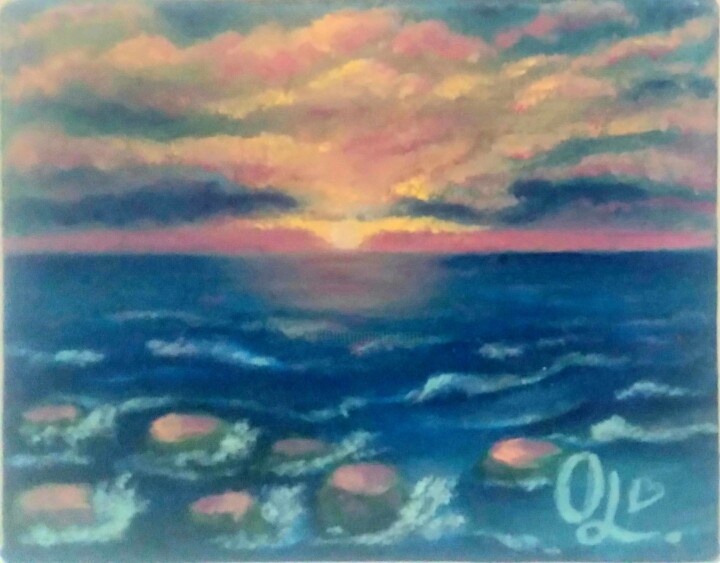 Peinture intitulée "Морской пейзаж (мин…" par Olena Lisova, Œuvre d'art originale, Huile Monté sur Carton