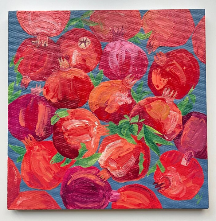 Pintura titulada "Pomegranates" por Olena Zhylenko, Obra de arte original, Oleo Montado en Bastidor de camilla de madera